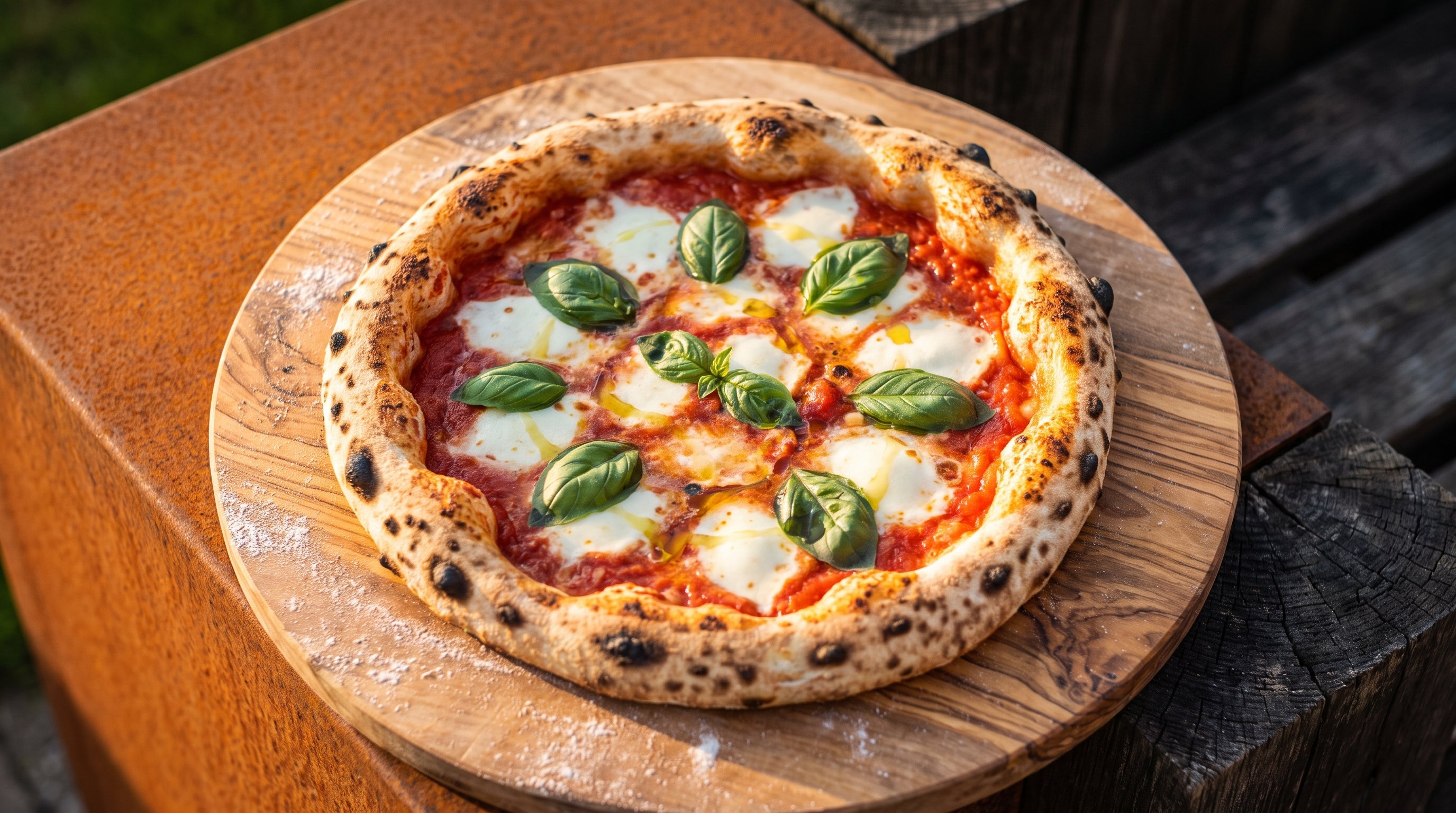 Wood-fired Neapolitan margherita pizza with fresh mozzarella and basil - Arteflame Pizza Oven Kit